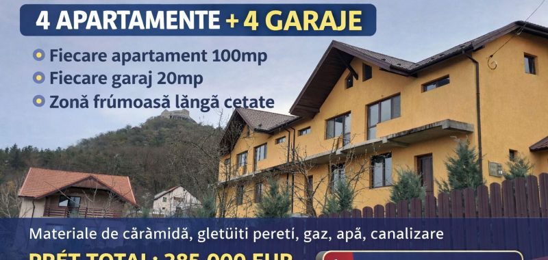 Clădire cu 4 apartamente+ 4 garaje + 800MP teren liber